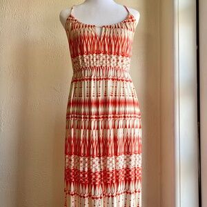 Anthropologie Deletta boho red and ivory maxi dress with keyhole cutout …